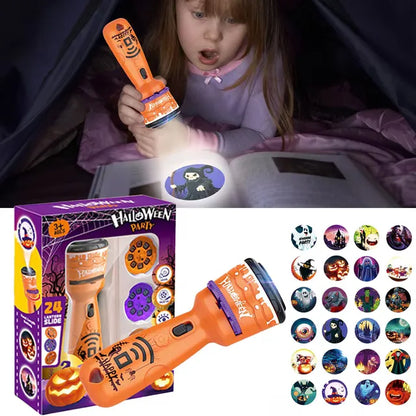 🔥HOT SALE 49% OFF -🎃👻Kids Halloween Christmas Projection Flashlight Toy – Create Magical Bedtime Stories With 24 Festive Light Slides