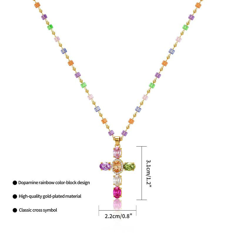 Multicolor Cubic Zirconia Cross Pendant Necklace