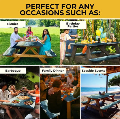 🧺 Stretch Picnic Tablecloth Set | Bench Covers + Carry Bag Included 👜