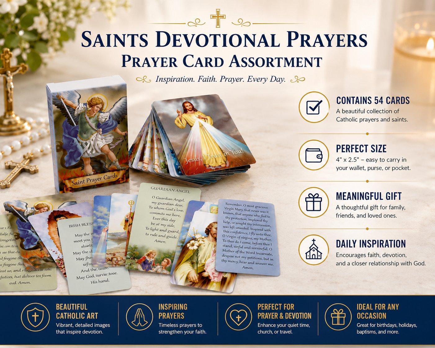 ✝️ Catholic Genuine Leather Holy Card Holder – Pocket Prayer Card Organizer with Snap Closure