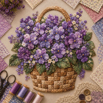 🔥HOT SALE🔥🌸🧵 Premium Floral Basket Patchwork DIY Kit | High-Quality Layered Fabric Bouquet with Raised Petals & Woven Basket Details ✨