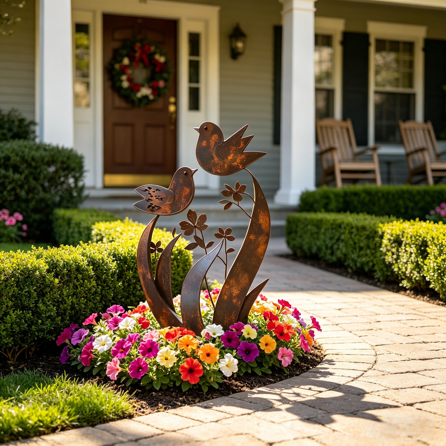 🦋💖🎁Bird & Wildflower Metal Garden Stake