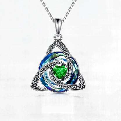 Birthstone Celtic Trinity Knot Necklace – Silver-Plated Crystal Pendant Jewelry