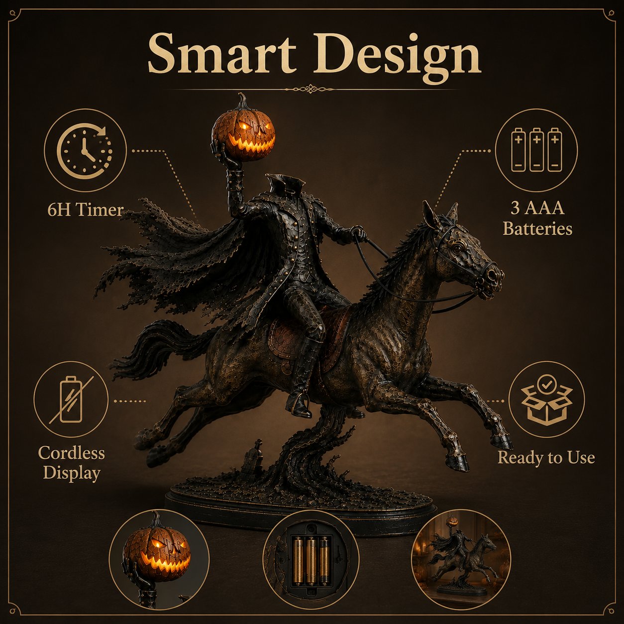 ⏰Limited Stock 50% OFF - 🎃🏇Midnight Chase Headless Horseman Statue✨