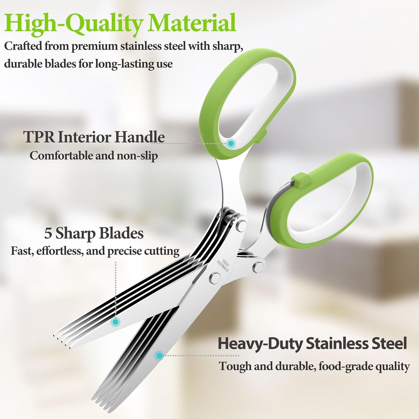 ✂️🌿5-Blade Stainless Steel Herb Scissors with Cleaning Brush & Protective Cover