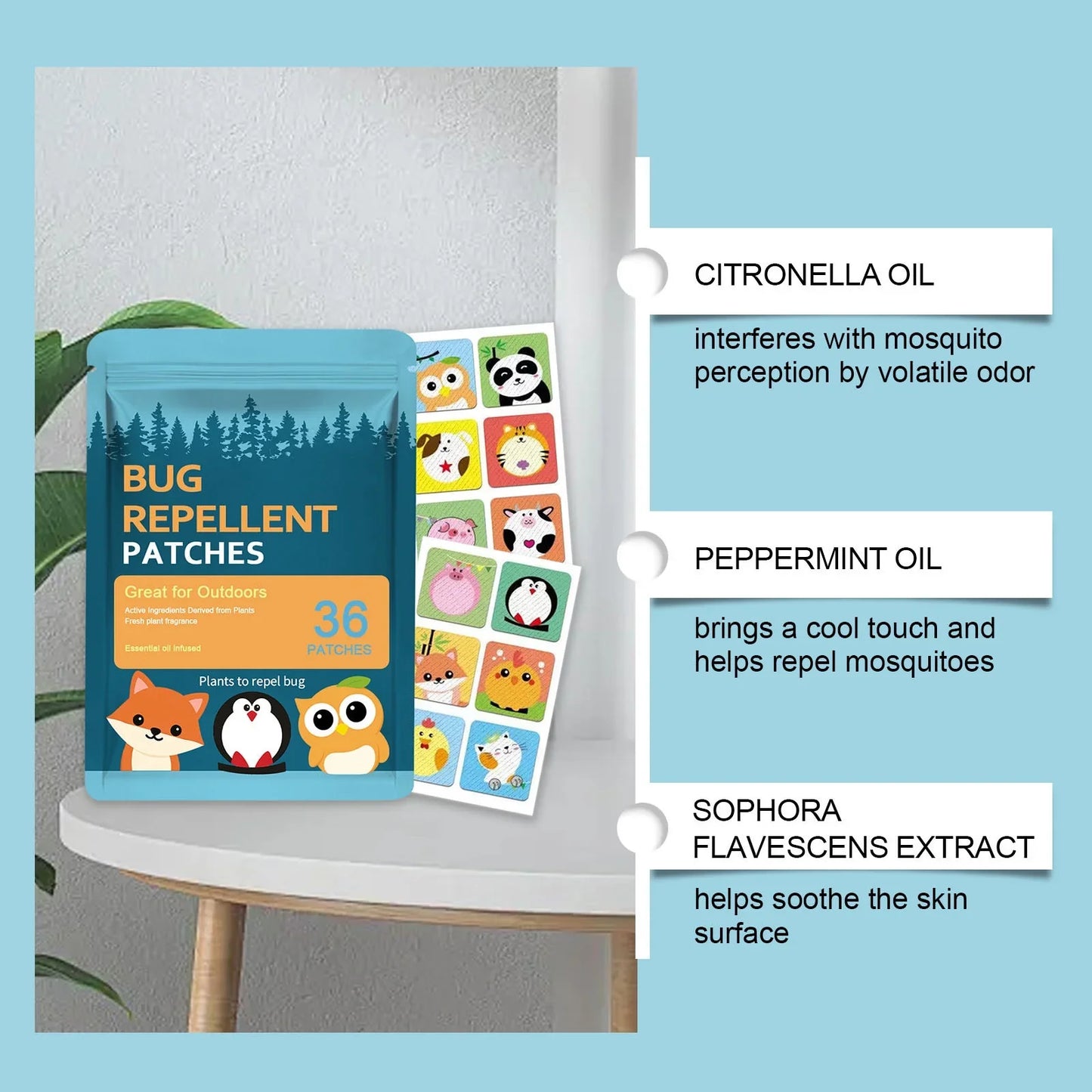 Mosquito Repellent Stickers (36 Pack) - Positive Vibes Patches for Kids, Natural DEET-Free, Essential Oil Infused