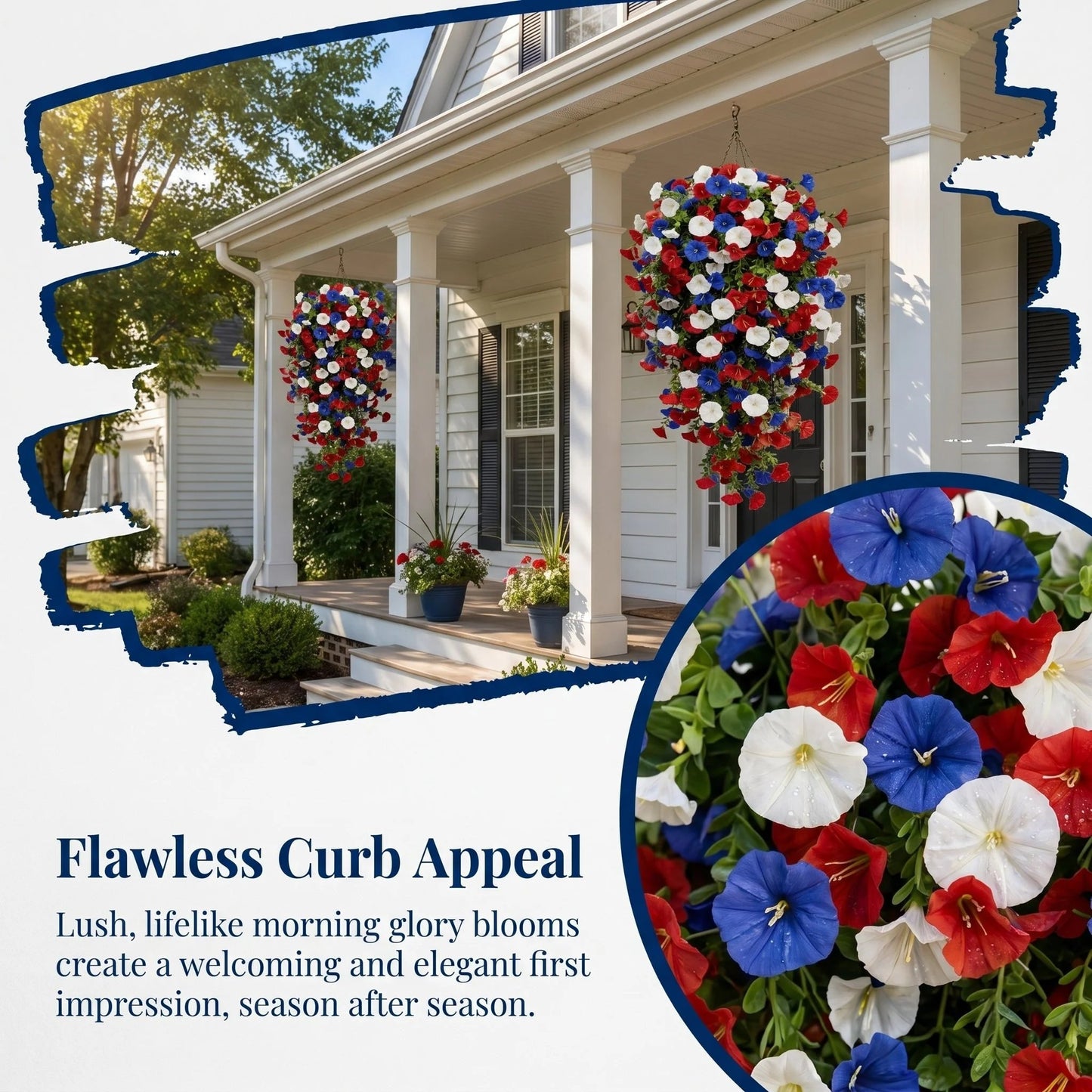 🏆Flash Sale-50% OFF⚡ 50K+ SOLD! Red, White & Blue Artificial Morning Glory Hanging Vines – 3-Piece Set