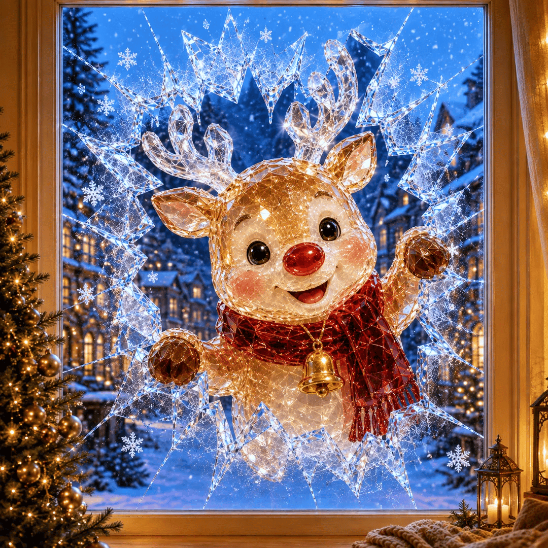 🔥HOT SALE 49% OFF✨🎄Crystal Christmas Break-In Window Decal — 3D Shattered-Glass Holiday Window Decoration