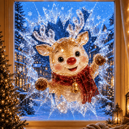 🔥HOT SALE 49% OFF✨🎄Crystal Christmas Break-In Window Decal — 3D Shattered-Glass Holiday Window Decoration