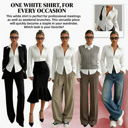 Women's Slim-Fit Button-Down Long-Sleeved Casual Shirt, Suitable for Daily Commuting