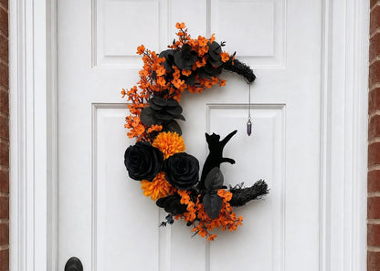 🐈‍⬛🌙Handmade Halloween Cat Wreath(📦Buy 2 Free Shipping)