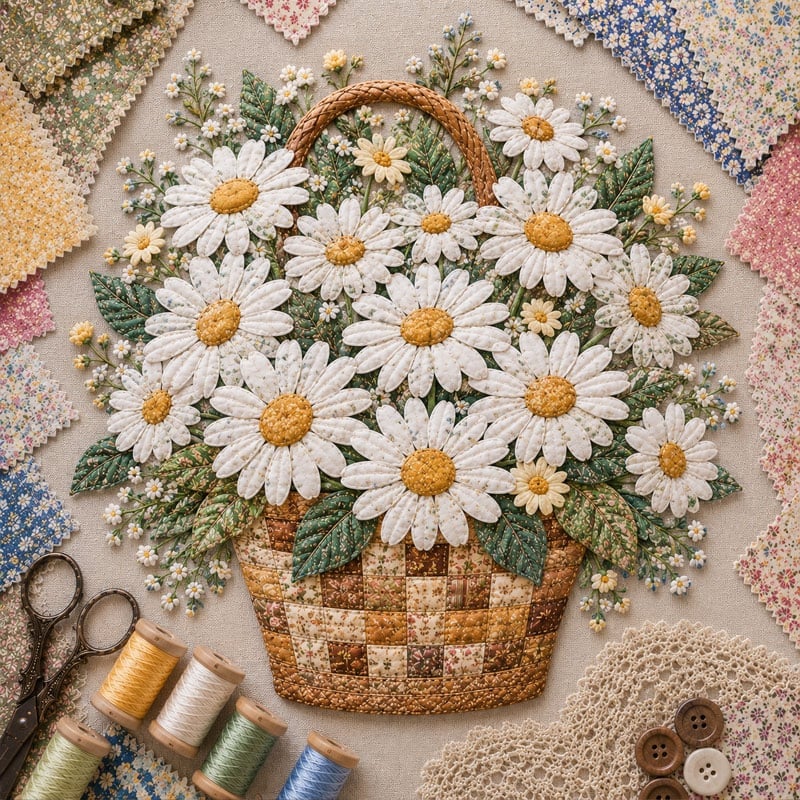 🔥HOT SALE🔥🌸🧵 Premium Floral Basket Patchwork DIY Kit | High-Quality Layered Fabric Bouquet with Raised Petals & Woven Basket Details ✨