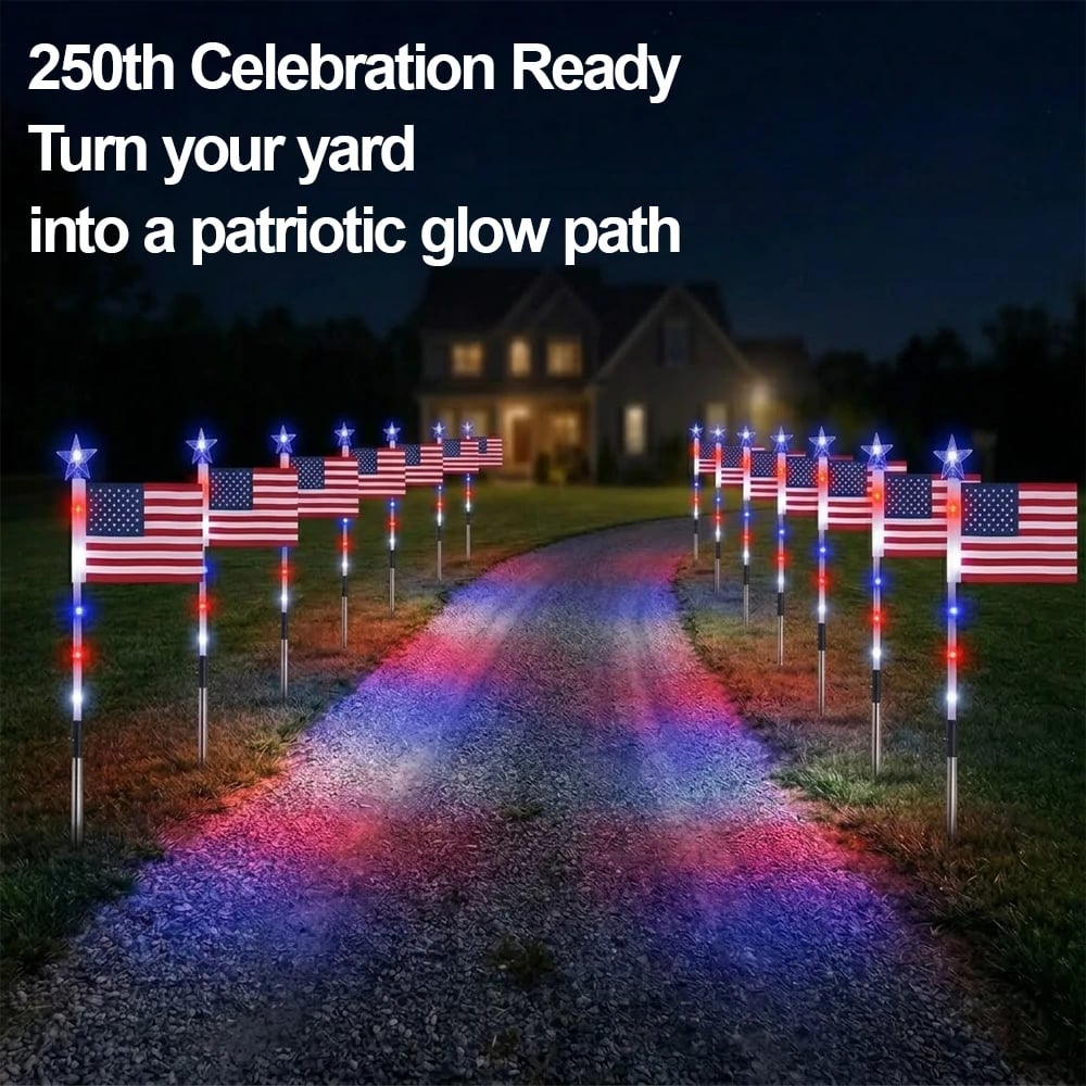 🔥Last Day: 50% OFF🔥8 Solar American Flag Pathway Lights – Red, White & Blue Yard Glow for 250th Independence Celebration 🇺🇸✨