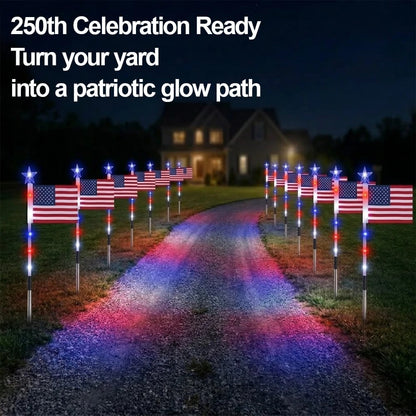 🔥Last Day: 50% OFF🔥8 Solar American Flag Pathway Lights – Red, White & Blue Yard Glow for 250th Independence Celebration 🇺🇸✨