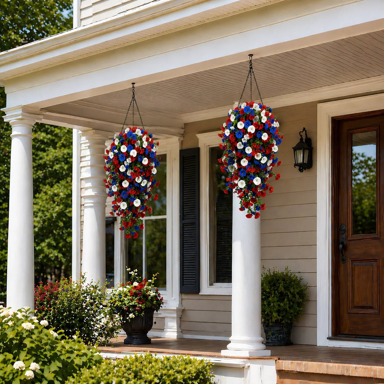 🏆Flash Sale-50% OFF⚡ 50K+ SOLD! Red, White & Blue Artificial Morning Glory Hanging Vines – 3-Piece Set