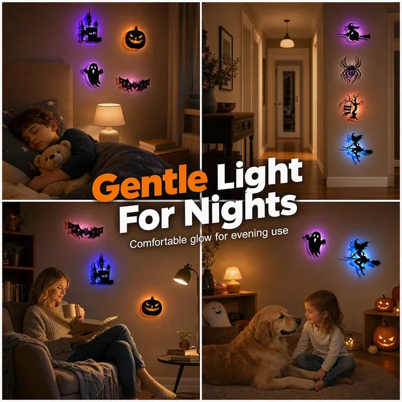 🎃 Halloween LED Silhouette Wall Light Stickers – Spooky Glow Made Easy! 👻✨