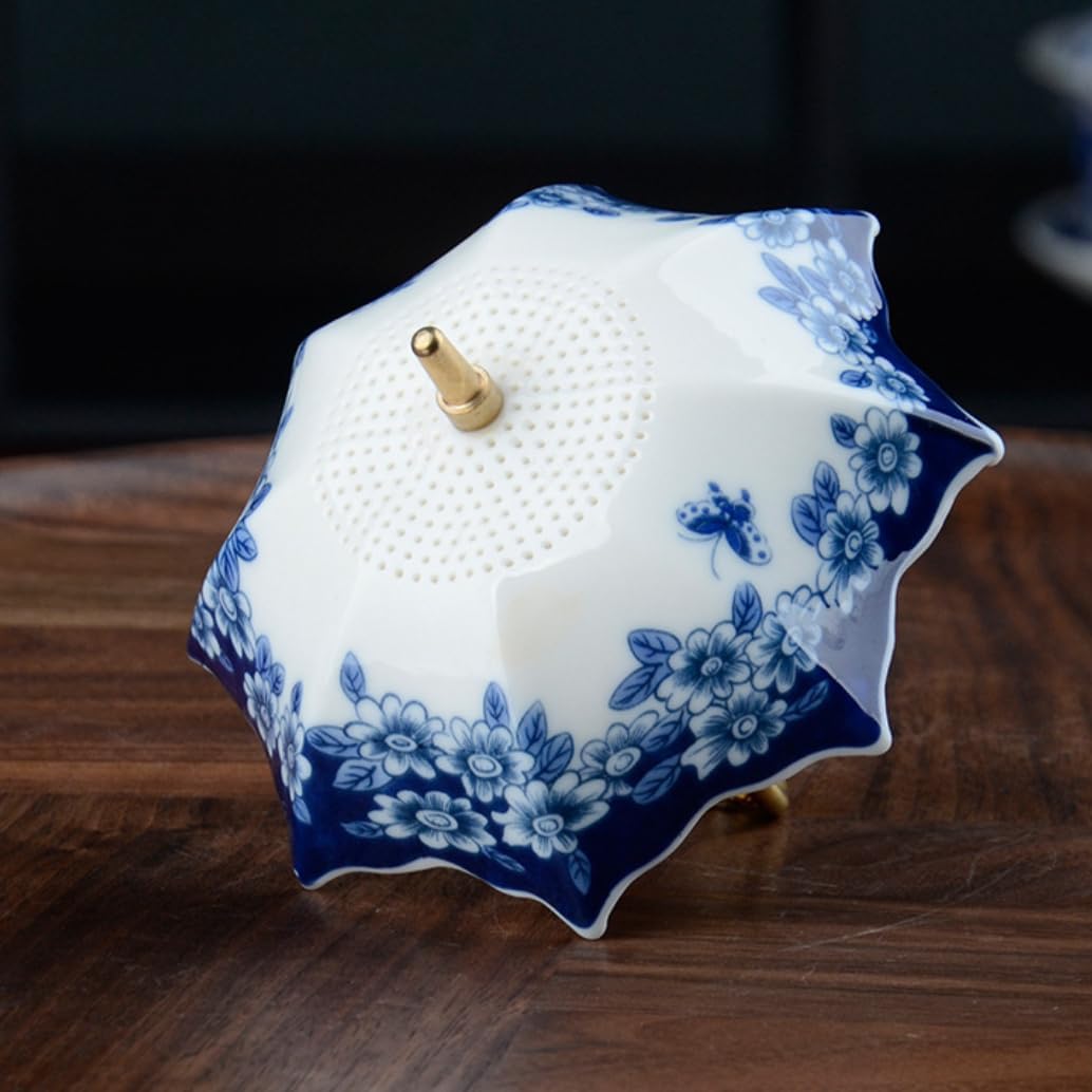🍵 Five Thousand Years Blue and White Porcelain Umbrella Tea Infuser Set | Buy 2 Free Shipping
