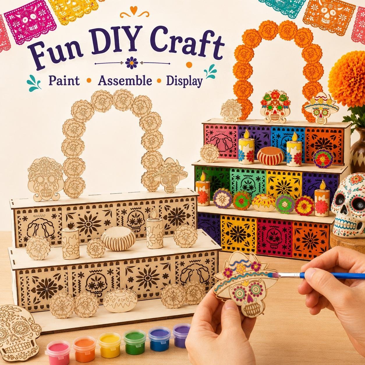 ✨Mexican Day of the Dead Wooden Altar Display Set 🎃