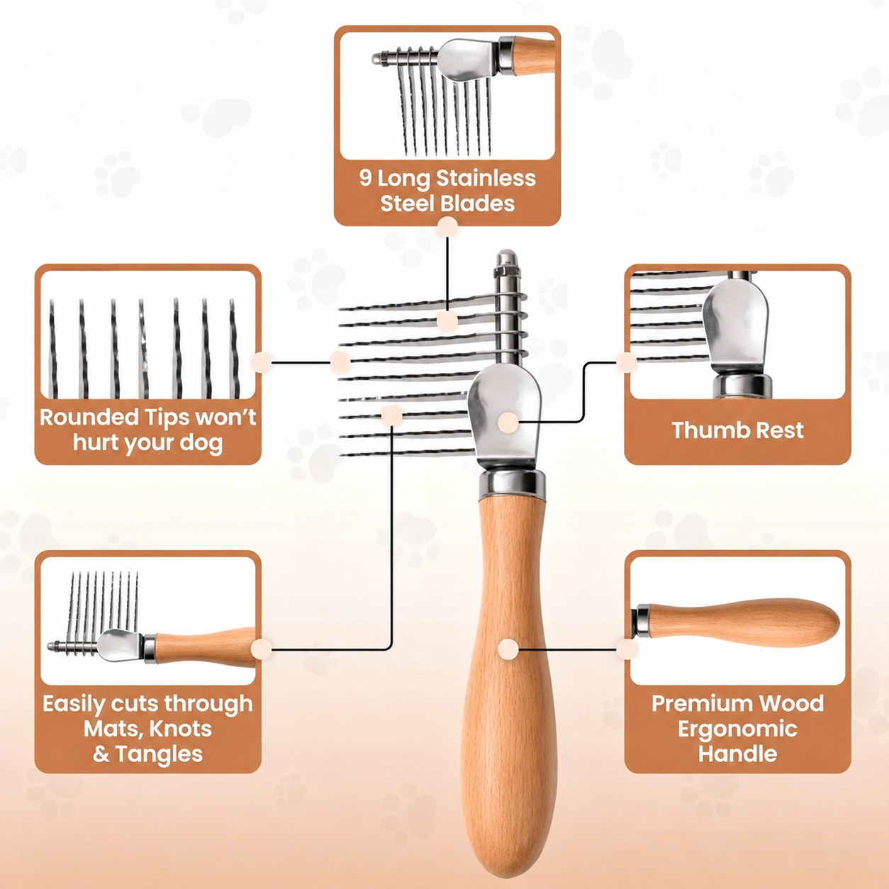 🐶 Wooden Handle Dog Cat Grooming Comb Pet Hair Detangler Shedding Brush for Matted Fur