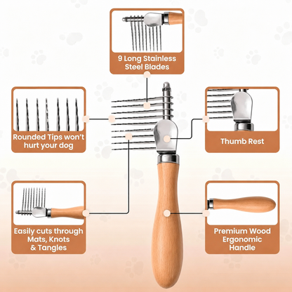 🐶 Wooden Handle Dog Cat Grooming Comb Pet Hair Detangler Shedding Brush for Matted Fur