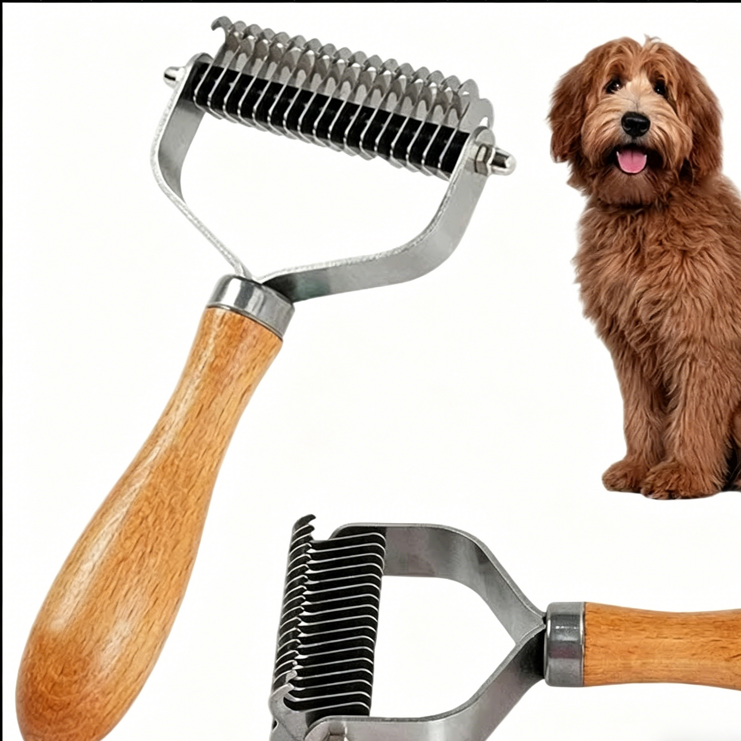 🐶 Wooden Handle Dog Cat Grooming Comb Pet Hair Detangler Shedding Brush for Matted Fur