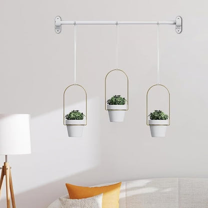 🌱 BESTSELLER |🌿Adjustable Hanging Window Planter Set – Metal Rod Plant Hanger with 3 Pots for Indoor & Outdoor Green Display