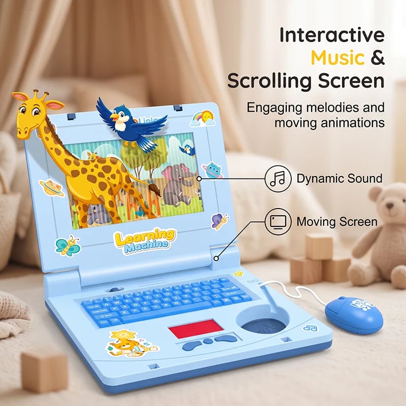 🔥Hot Sale 49% OFF🔥 Interactive Simulation Toy Laptop – Pretend Play Computer with A-Z Keyboard & 1-10 Number Keys, 55+ Songs Lights Sounds, 5 Learning Modes (ABC/Numbers/Music/Games/Messages), Foldable with Handle