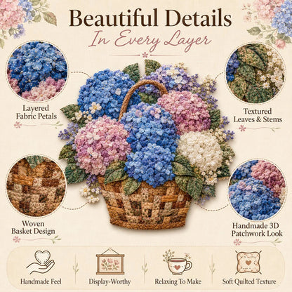 🔥HOT SALE🔥🌸🧵 Premium Floral Basket Patchwork DIY Kit | High-Quality Layered Fabric Bouquet with Raised Petals & Woven Basket Details ✨