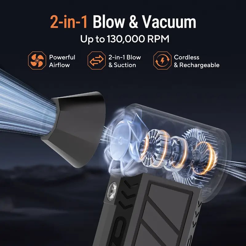 🔥2-in-1 Air Duster & Vacuum 🚀 High-Speed 130,000 RPM Blower
