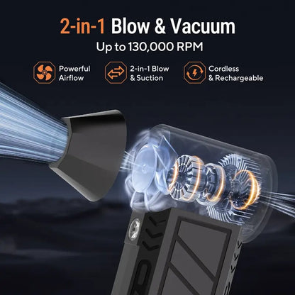 🔥2-in-1 Air Duster & Vacuum 🚀 High-Speed 130,000 RPM Blower