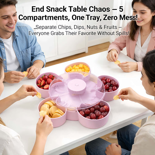 ✅ Rotating 5-Compartment Snack Tray👉Divided Spin & Snack Serving Tray