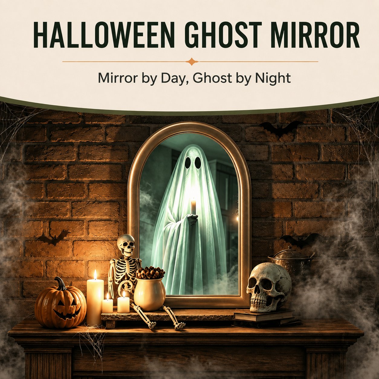 👻 Halloween Ghost Mirror with LED Candlelight Effect 🕯️