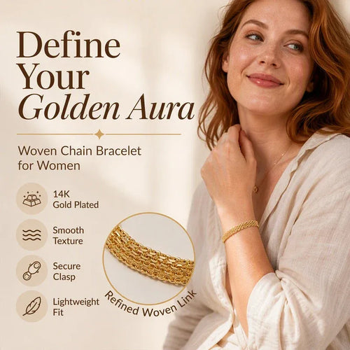 📢📢40% OFF !! ⏰14K Gold-Plated Wide Woven Mesh Bracelet