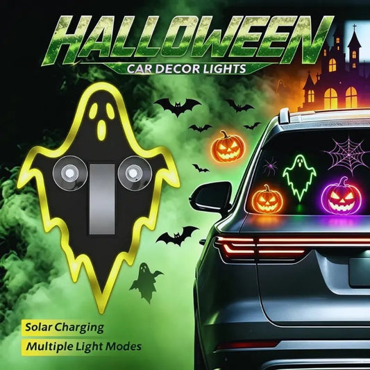 Solar Halloween Ghost Car Window Light,7‑Color LED Spooky Ghost Decor Lamp with Suction Cup