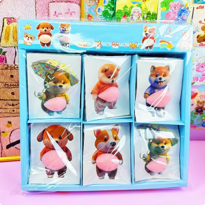 🐶6 Designs Squishy Belly Dog Stickers - Cute Fidget Toy Decals for Stress Relief & Anti-Collision