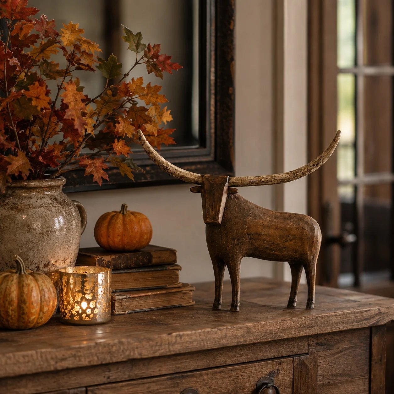 Vintage Longhorn Bull Sculpture