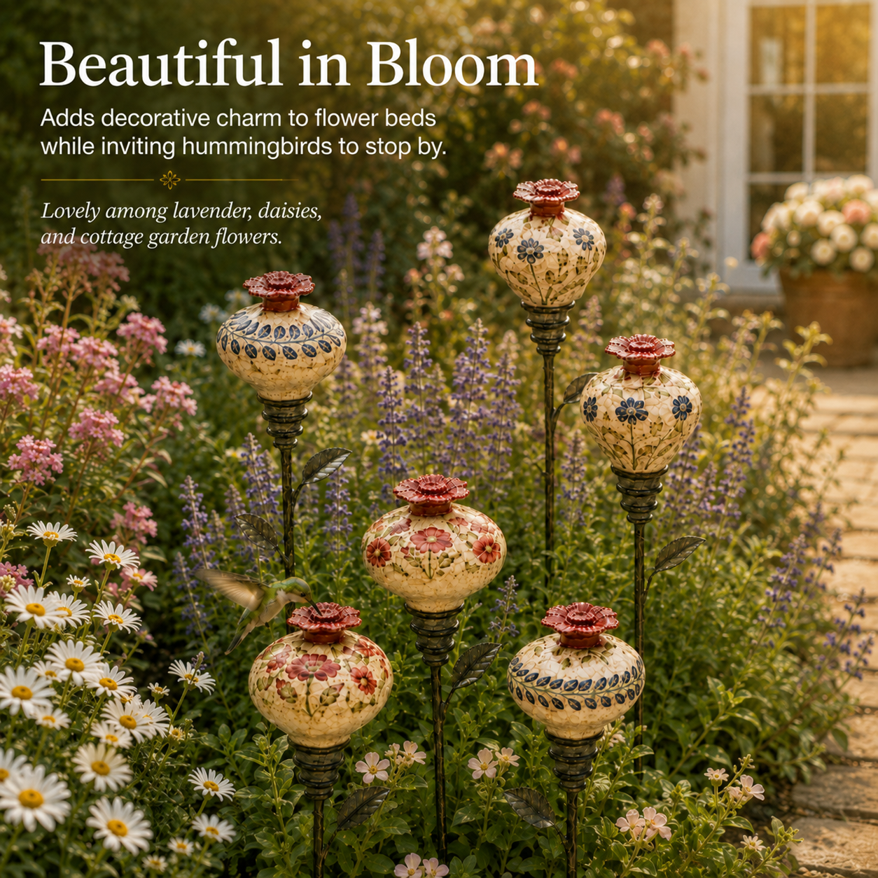 Retro hummingbird feeder garden pole