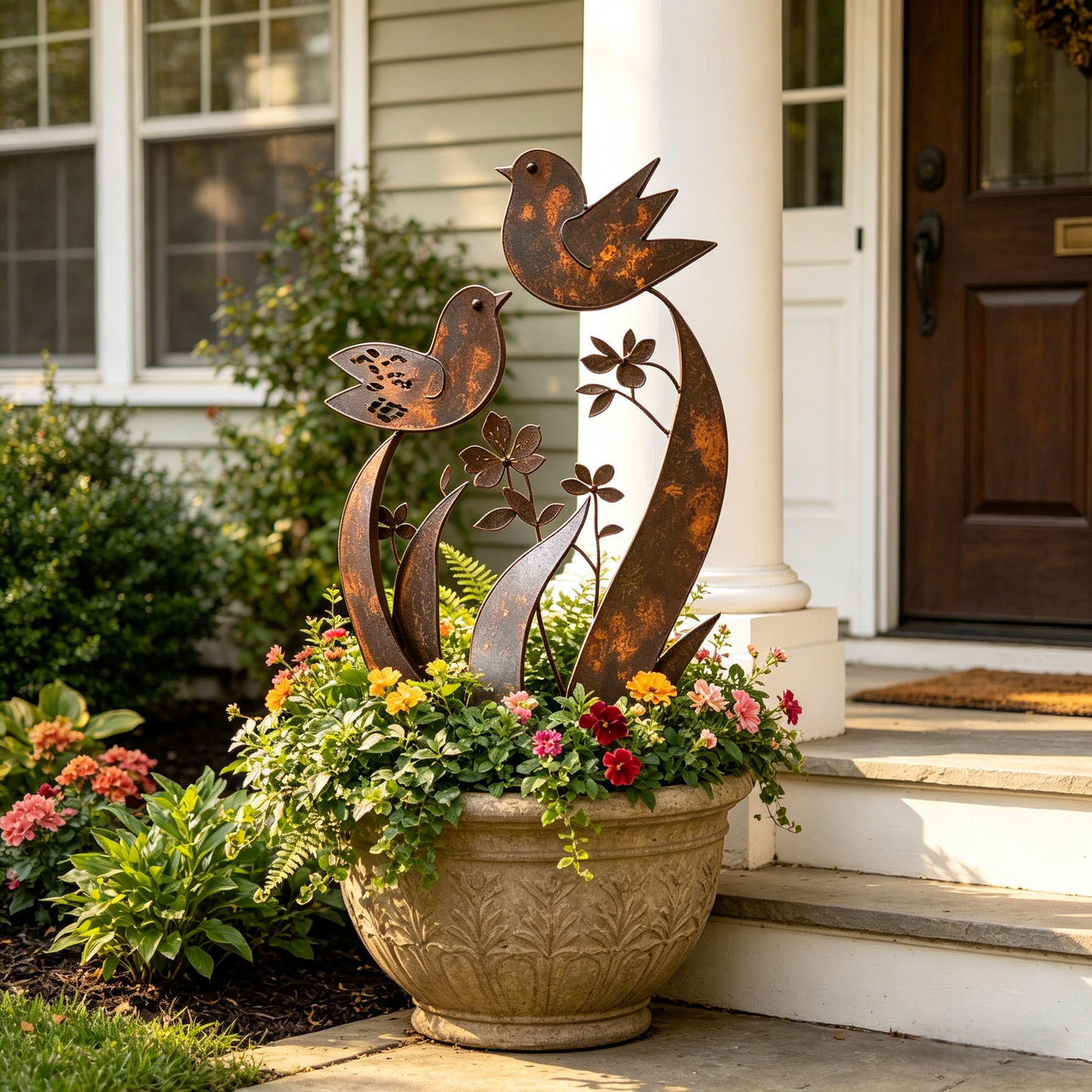 🦋💖🎁Bird & Wildflower Metal Garden Stake