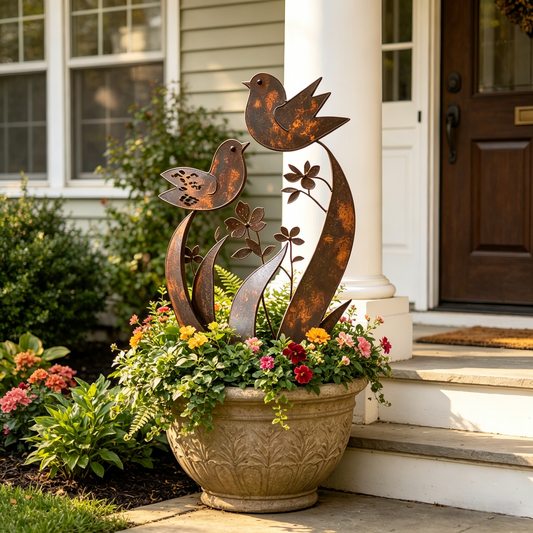 🦋💖🎁Bird & Wildflower Metal Garden Stake
