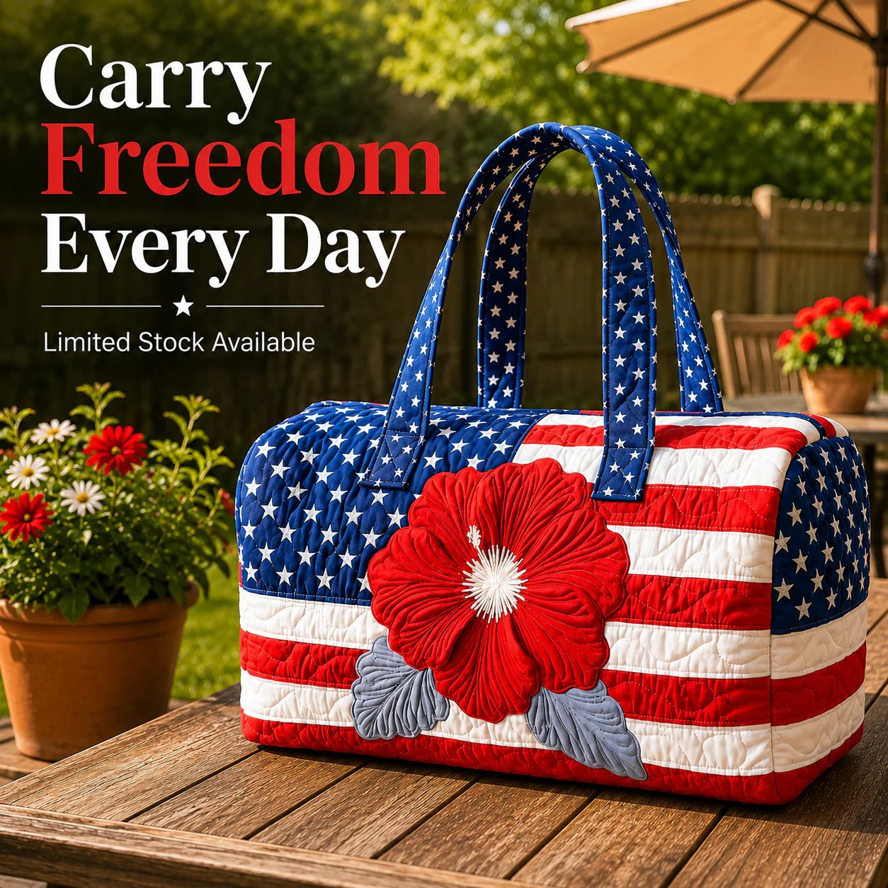 🔥HOT SALE 49% OFF🔥 Floral American Flag Travel Duffel🥳BUY 2 GET 10% OFF