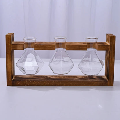 🌿 Rustic Wooden Stand Hydroponic Vases – Soil-Free Plant Growing | Farmhouse Style Décor for Home, Office & Kitchen