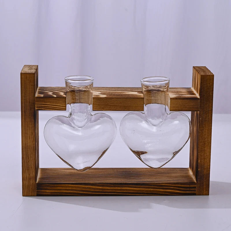 🌿 Rustic Wooden Stand Hydroponic Vases – Soil-Free Plant Growing | Farmhouse Style Décor for Home, Office & Kitchen