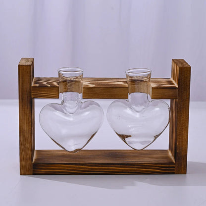 🌿 Rustic Wooden Stand Hydroponic Vases – Soil-Free Plant Growing | Farmhouse Style Décor for Home, Office & Kitchen