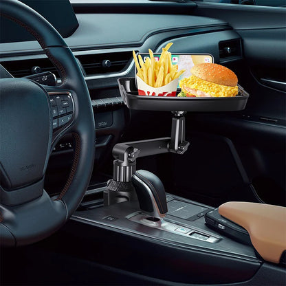 🚗 Car Cup Holder Tray: 360° Swivel, Extendable Surface, Phone Slot, Tool-Free Install