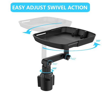 🚗 Car Cup Holder Tray: 360° Swivel, Extendable Surface, Phone Slot, Tool-Free Install
