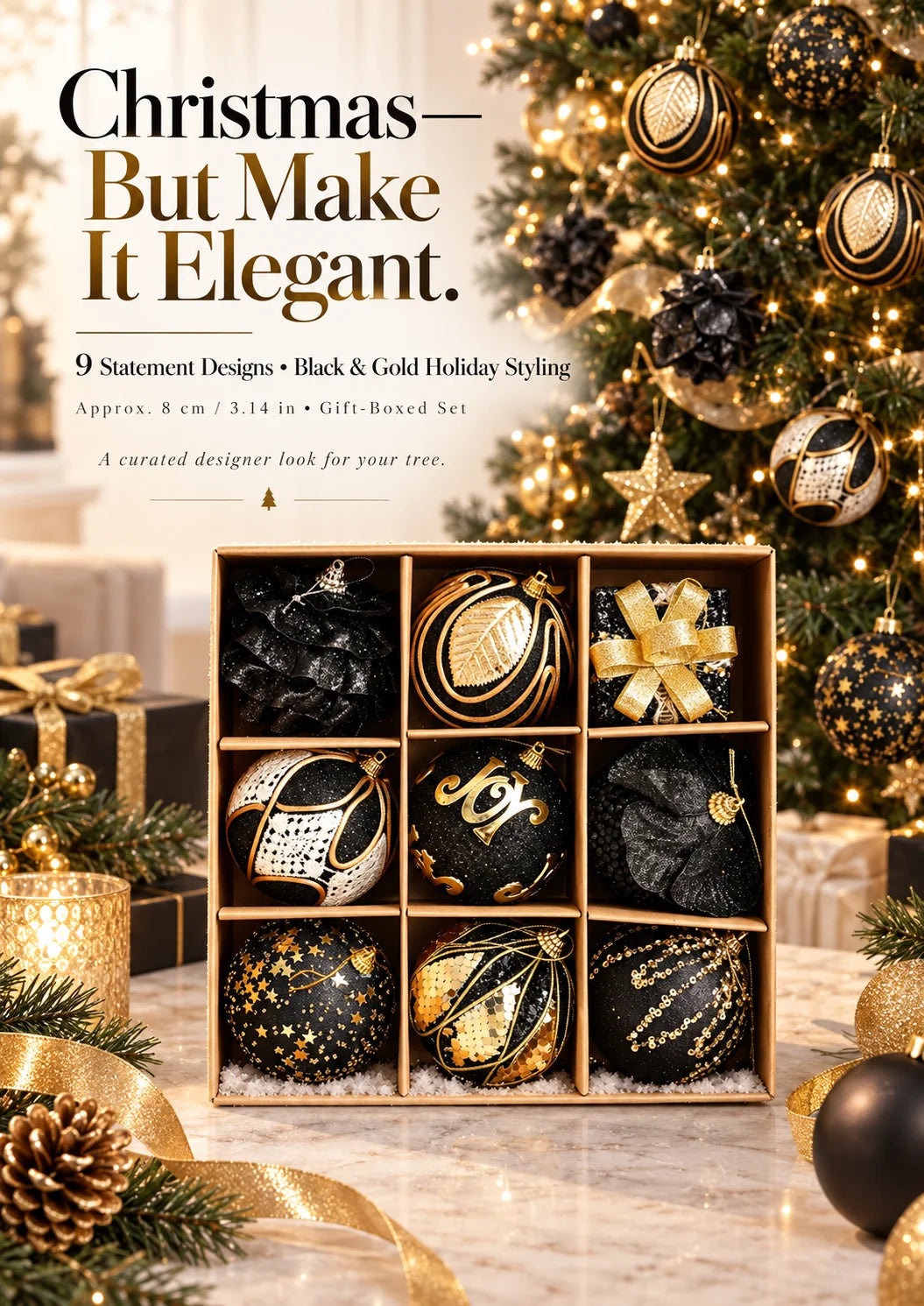 🖤✨ The Black & Gold Christmas Edit – 9 Statement Ornaments | 50% Off