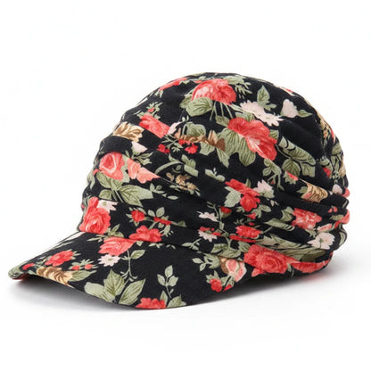 Floral Ruched Turban Cap— Full Coverage, Curved Brim, Multiple Prints