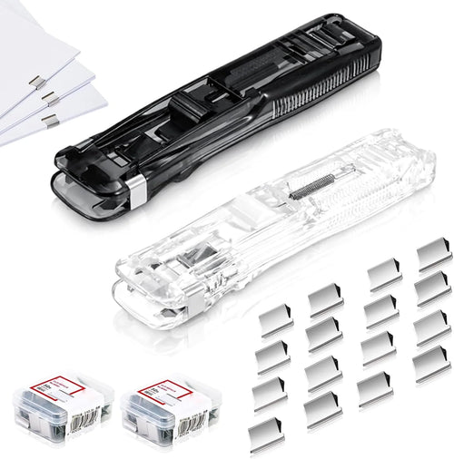 2 Pcs Portable Binder Clip Stapler, with 100 Pcs Small Binder Clips, Non-Destructive Paper Clam Dispenser for Office, Home, School