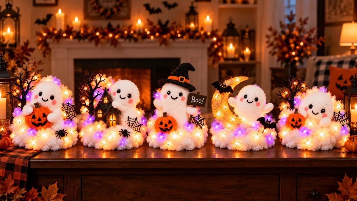 ⏳ Last Day 49% Off – 👻 Glowing Ghost Staircase Decor | 5 Playful Halloween Characters For Railings, Mantels & Entryways 🎃