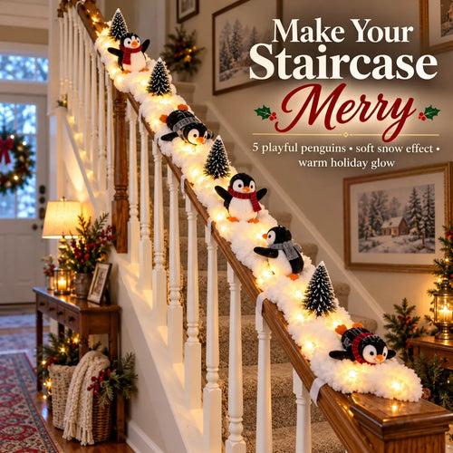 🔥playful Penguin Snowy Stair Railing Decor